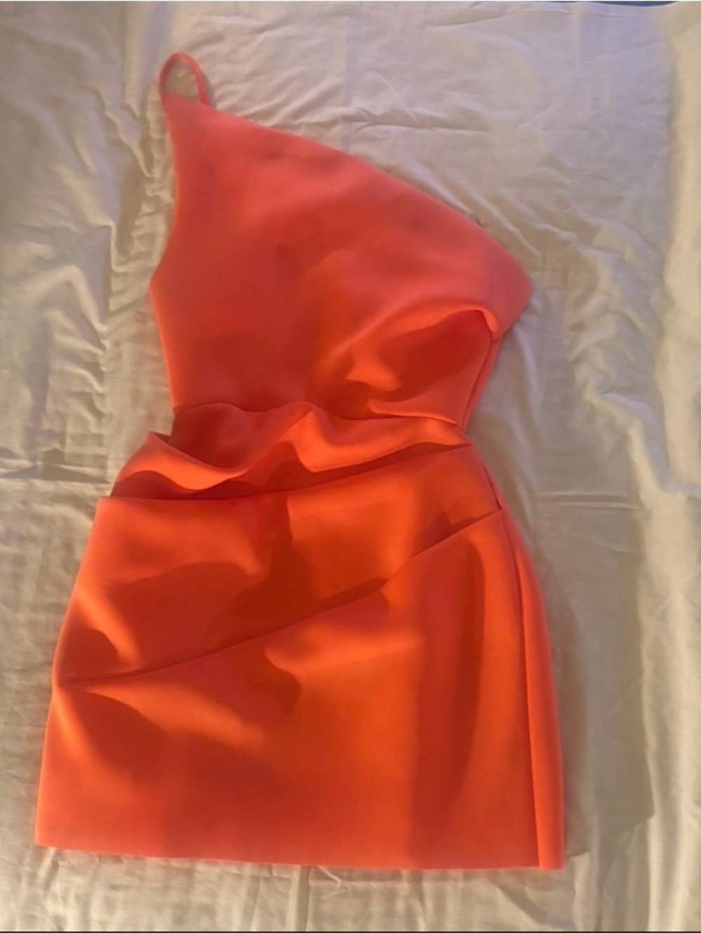 One-Shoulder Coral Backless Ruffle Mini Dress